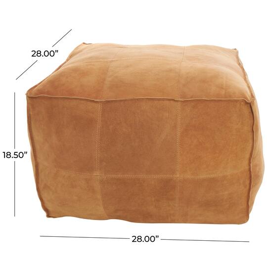 28" Leather Low Profile Square Pouf with Patchwork Design